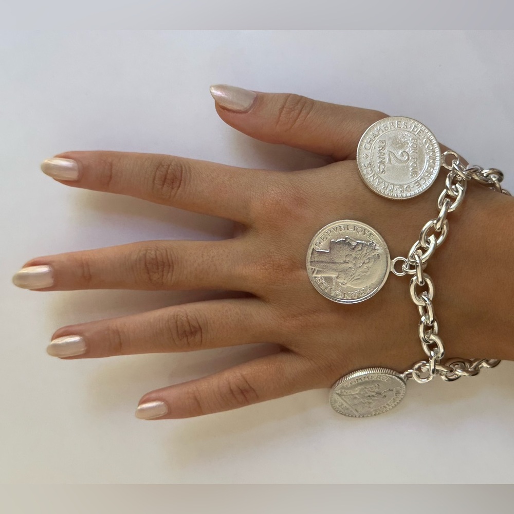Elegant 925 Silver Coin Charm Bracelet france